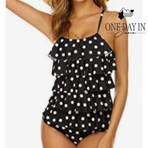 Maxmoda Tiered Polka Dot One Piece Swimsuit Size M